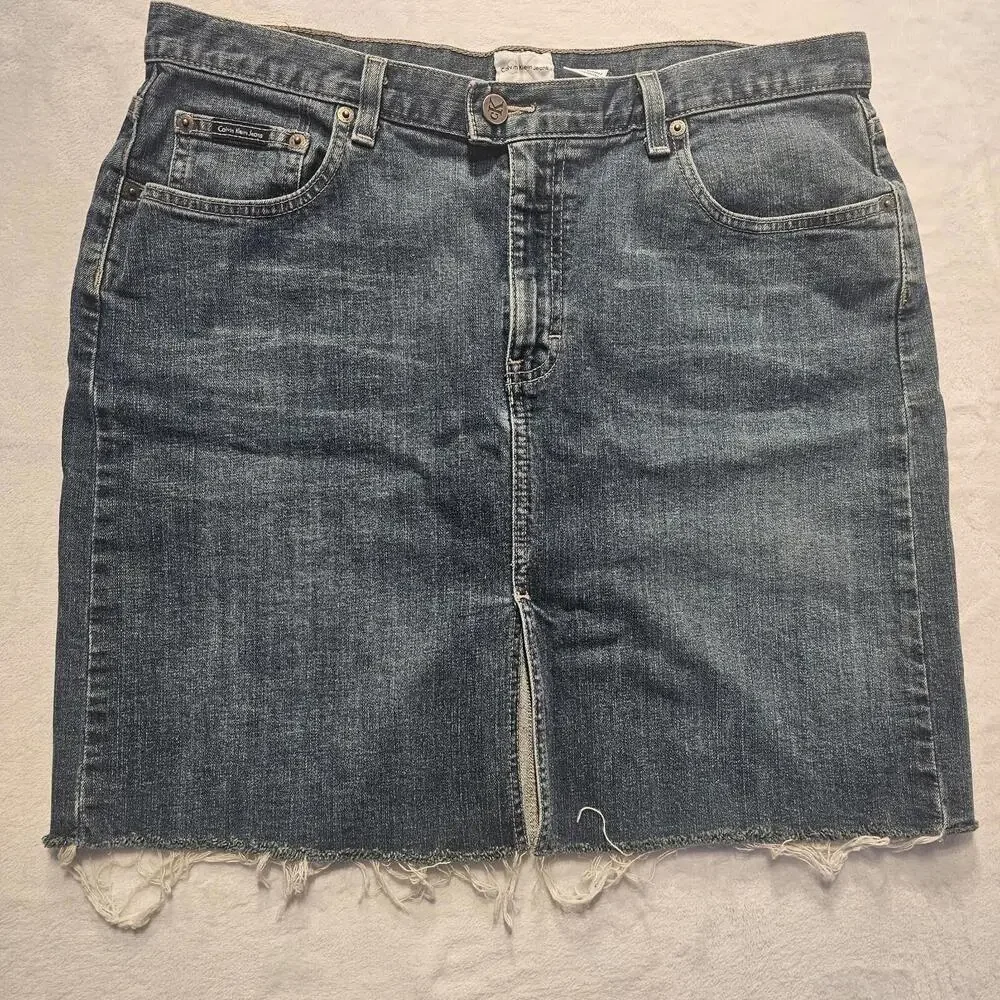 Calvin Klein Skirt Faded Blue Wash Denim Women's Size 14